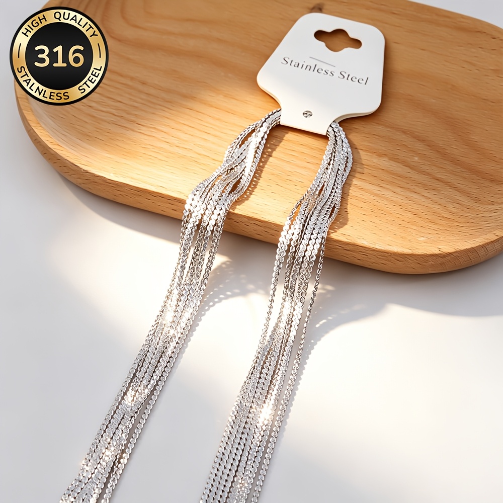 8pcs Stainless Steel Classic Flat S Chain Necklace Set, Durable Gift